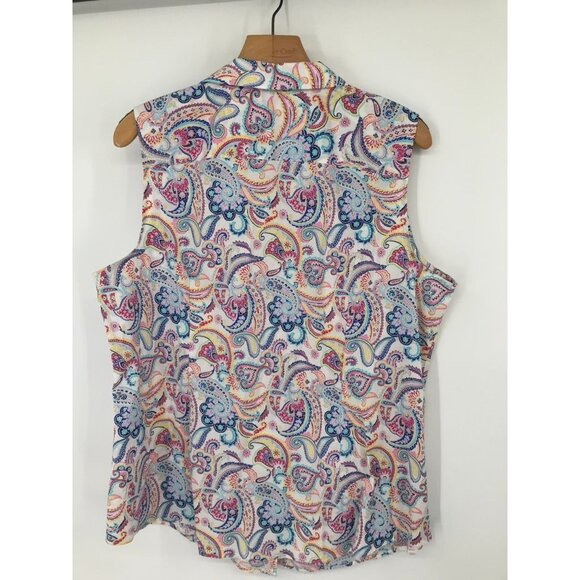Talbots Womens Sleeveless no iron Button-Up Blouse Paisley Print size 16 - Picture 11 of 13